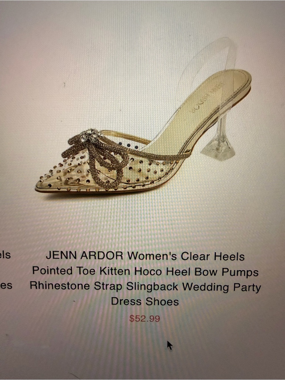 Jenn Ardor Clear Pointed Kitten Heel with Rhinestone Bow